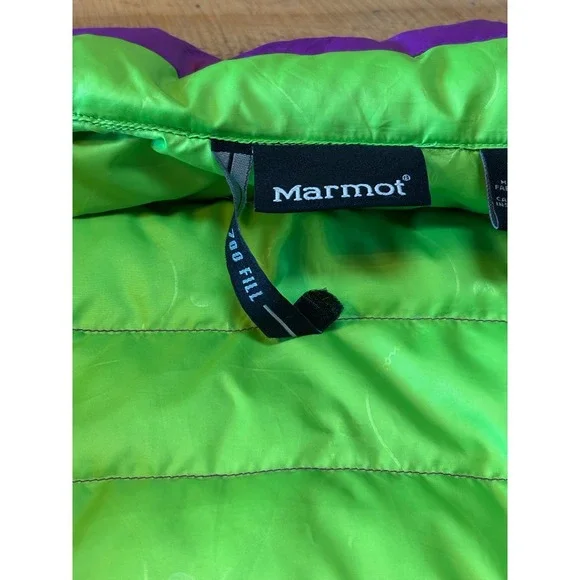 Marmot Womens 700 Fill Down Jena Jacket Purple Lime Green Lightweight Size XS - Picture 6 of 14